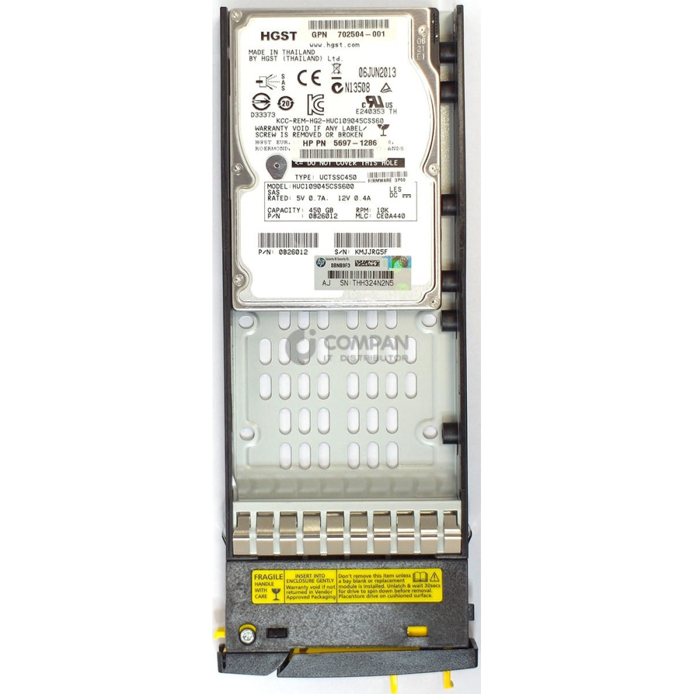 697388-001 HP HDD 450GB 10K SAS 6G 2.5" HOT-SWAP FOR 3PAR 7200 7400